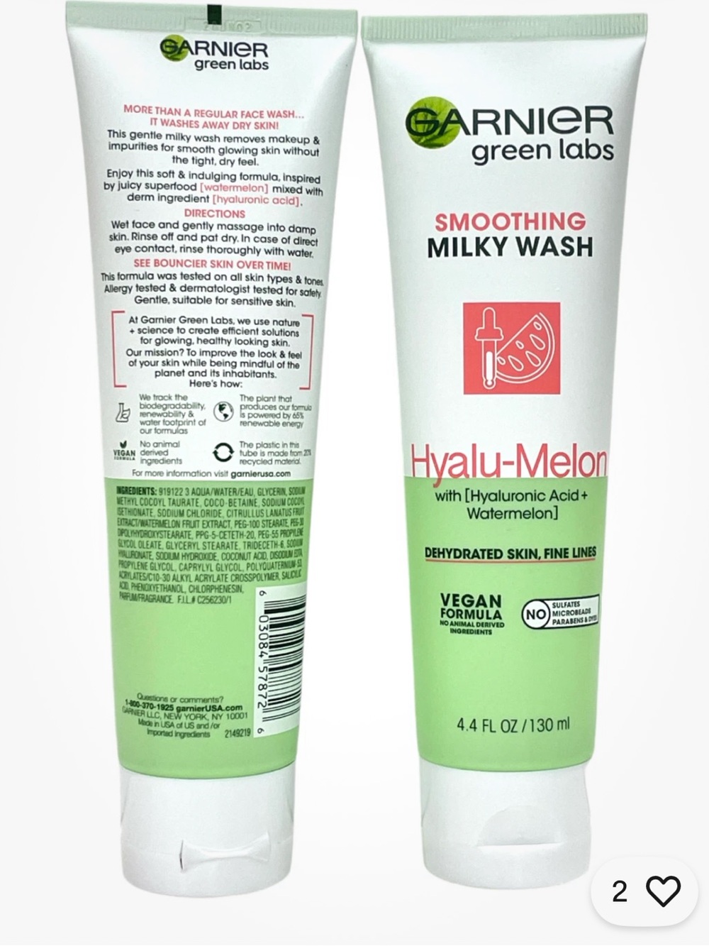Garnier Green and White Hyalu-Melon Smoothing Milky Wash (Lot of 2)
